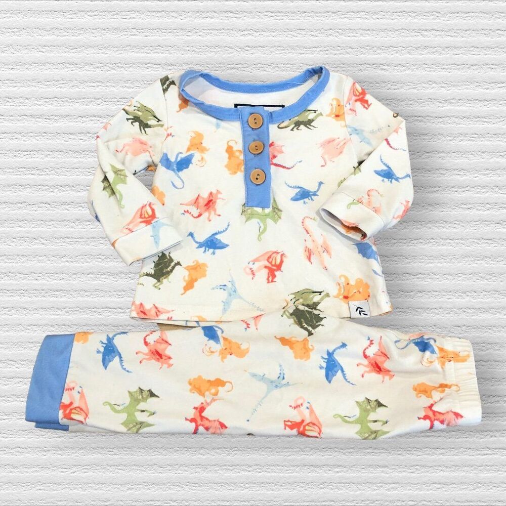 Sweethoney 6M Fire Breathing Dragon Blue Pajama Set Long Sleeve Pants Colorful